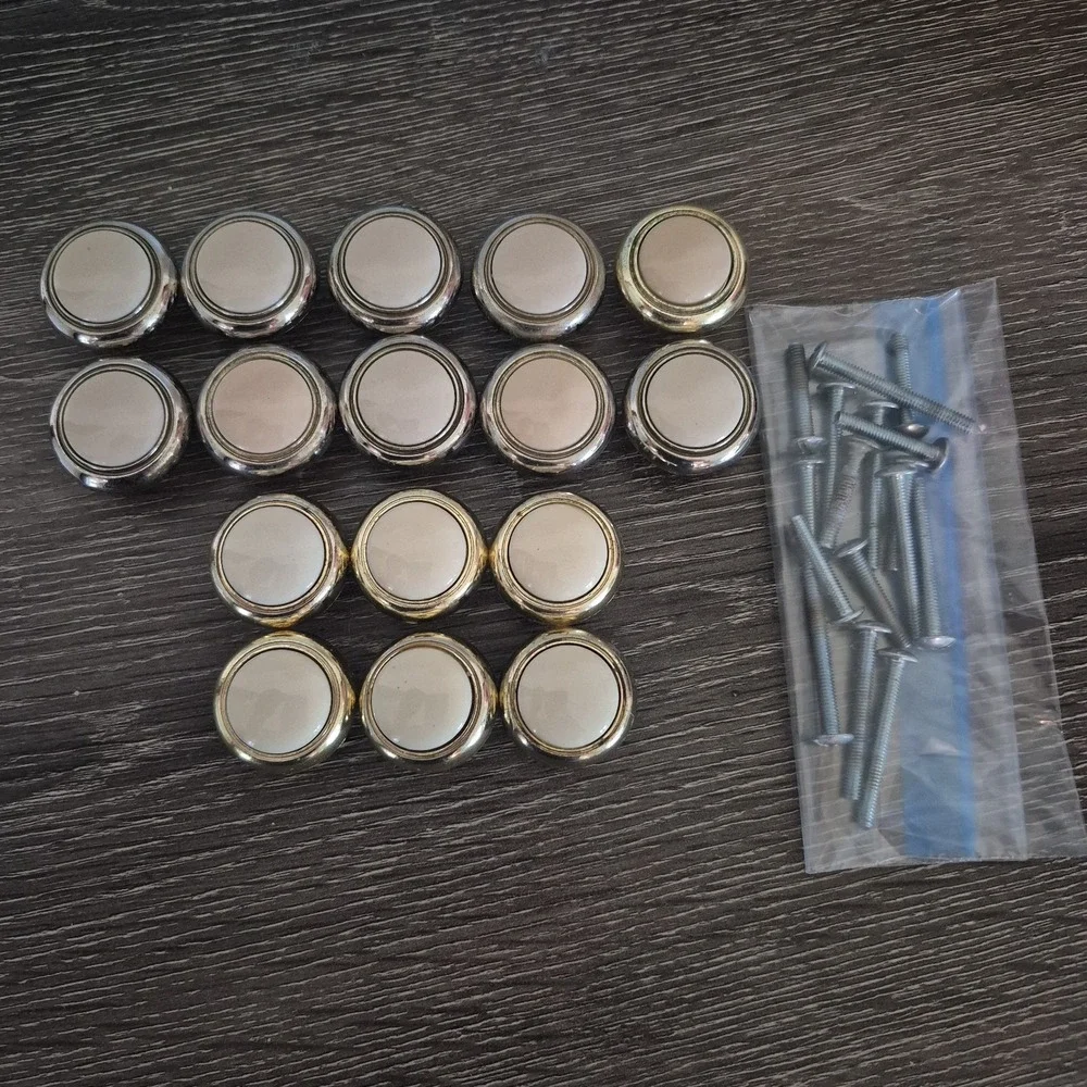 Vintage Cabinet Drawer Pulls Lot Of 16 Brass Ivory Knobs With Screws Lot  10 & 6